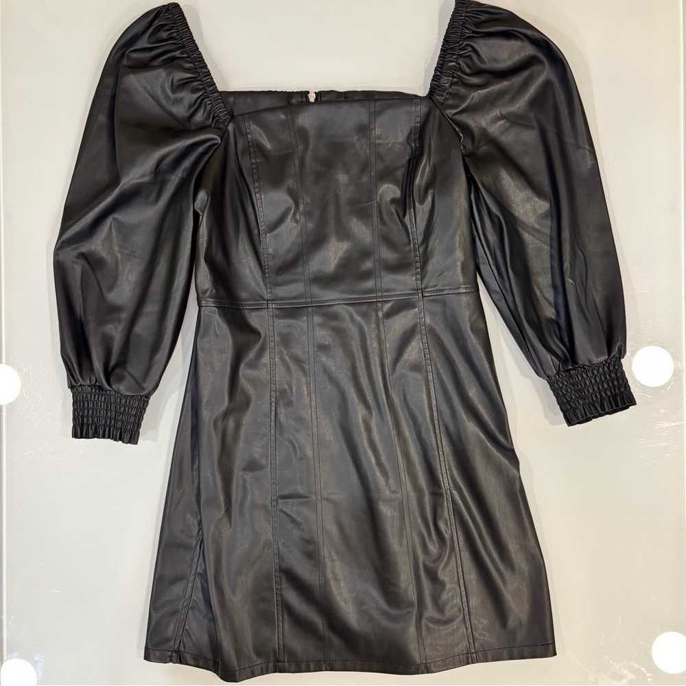 Faux Leather Dress L | Puff Sleeve Mini | Edgy Night Out - Baddie - 90s - Y2K